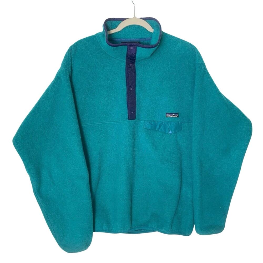 VTG Patagonia Men’s Synchilla T Snap Pullover Teal/Dark Purple 1991 Made In USA
